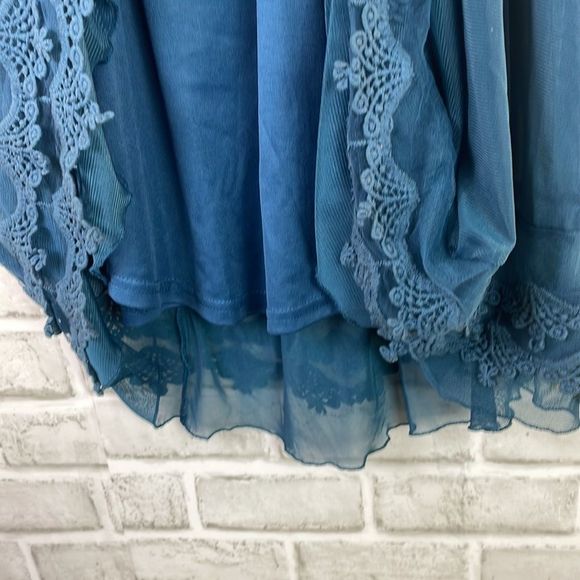 Altar’d State Sheer Sleeveless Flowing Dress Lace Detailing Blue Size Large - Picture 7 of 12